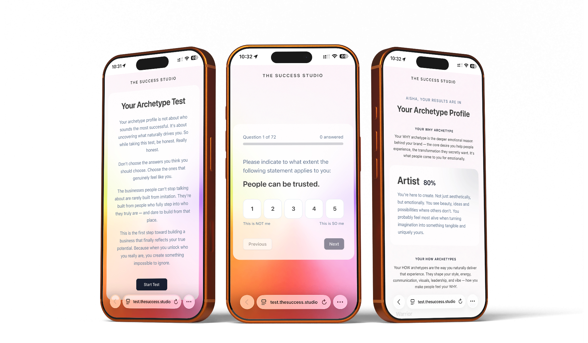 The Archetype Test phone mockups